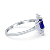 Oval Cut Halo Vintage Wedding Ring Simulated Blue Sapphire CZ 925 Sterling Silver