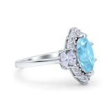 Marquise Vintage Wedding Ring Simulated Aquamarine CZ 925 Sterling Silver