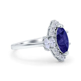 Marquise Vintage Wedding Ring Simulated Blue Sapphire CZ 925 Sterling Silver