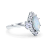 Marquise Vintage Wedding Ring Lab Created White Opal 925 Sterling Silver