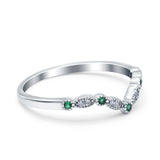 Curved Marquise Half Eternity Stackable Ring Simulated Green Emerald CZ 925 Sterling Silver