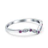 Curved Marquise Half Eternity Stackable Ring Simulated Ruby CZ 925 Sterling Silver