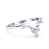 Curved Marquise Engagement Half Eternity Ring Simulated CZ 925 Sterling Silver