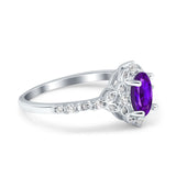 Oval Engagement Ring Accent Vintage Simulated Amethyst CZ 925 Sterling Silver