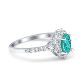 Oval Engagement Ring Accent Vintage Simulated Paraiba Tourmaline CZ 925 Sterling Silver