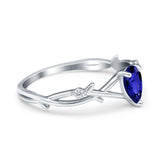 Infinity Pear Vintage Wedding Ring Simulated Blue Sapphire CZ 925 Sterling Silver