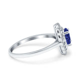 Art Deco Wedding Ring Oval Cut Solid Simulated Blue Sapphire CZ 925 Sterling Silver
