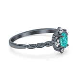 Oval Vintage Floral Engagement Ring Black Tone, Simulated Paraiba Tourmaline CZ 925 Sterling Silver