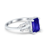 Emerald Cut Art Deco Engagement Wedding Bridal Ring Round Marquise Simulated Blue Sapphire CZ 925 Sterling Silver