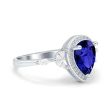 Teardrop Pear Art Deco Engagement Wedding Bridal Halo Ring Round Marquise Simulated Blue Sapphire CZ 925 Sterling Silver