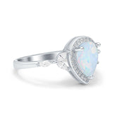 Teardrop Pear Art Deco Engagement Wedding Bridal Halo Ring Round Marquise Lab Created White Opal 925 Sterling Silver