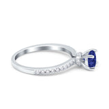 Art Deco Wedding Engagement Ring Accent Vintage Bridal Ring Round Simulated Blue Sapphire CZ 925 Sterling Silver