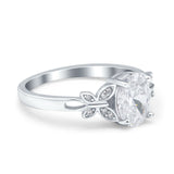 Butterfly Accent Oval Art Deco Engagement Wedding Bridal Ring Round Simulated Cubic Zirconia 925 Sterling Silver