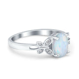 Butterfly Accent Oval Art Deco Engagement Wedding Bridal Ring Round Lab Created White Opal 925 Sterling Silver