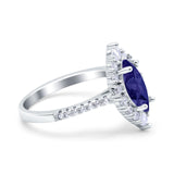 Halo Marquise Art Deco Wedding Ring Simulated Blue Sapphire CZ 925 Sterling Silver