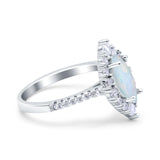 Halo Marquise Art Deco Wedding Ring Lab Created White Opal 925 Sterling Silver