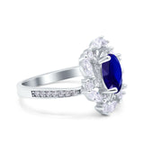 Oval Vintage Art Deco Engagement Ring Simulated Blue Sapphire CZ 925 Sterling Silver