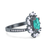 Oval Vintage Art Deco Engagement Ring Black Tone, Simulated Paraiba Tourmaline CZ 925 Sterling Silver