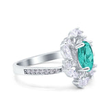 Oval Vintage Art Deco Engagement Ring Simulated Paraiba Tourmaline CZ 925 Sterling Silver