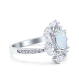 Oval Vintage Art Deco Engagement Ring Lab Created White Opal 925 Sterling Silver