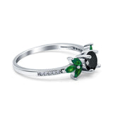 Marquise Wedding Ring Green Emerald Simulated Black CZ 925 Sterling Silver