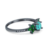 Marquise Wedding Ring Emerald Black Tone, Simulated Paraiba Tourmaline CZ 925 Sterling Silver