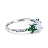 Marquise Wedding Ring Green Emerald Lab Created White Opal 925 Sterling Silver