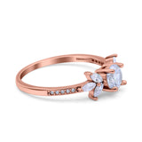 14K Rose Gold Art Deco Engagement Bridal Ring Marquise & Round Simulated CZ Size 7