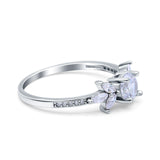 14K White Gold Art Deco Engagement Bridal Ring Marquise & Round Simulated CZ Size 7