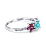 Marquise Wedding Ring Ruby Simulated Paraiba Tourmaline CZ 925 Sterling Silver