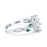 Infinity Twist Green Simulated Emerald Marquise Wedding Ring Simulated Cubic Zirconia 925 Sterling Silver