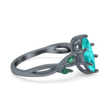 Infinity Twist Emerald Marquise Wedding Ring Black Tone, Simulated Paraiba Tourmaline CZ 925 Sterling Silver