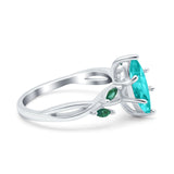 Infinity Twist Emerald Marquise Wedding Ring Simulated Paraiba Tourmaline CZ 925 Sterling Silver