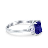 Emerald Cut Art Deco Engagement Ring Simulated Blue Sapphire CZ 925 Sterling Silver