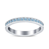 Full Eternity Stackable Band Wedding Ring Simulated Aquamarine CZ 925 Sterling Silver