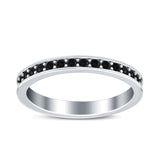 Full Eternity Stackable Band Wedding Ring Simulated Black CZ 925 Sterling Silver