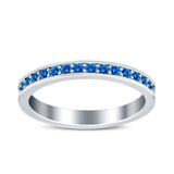 Full Eternity Stackable Band Wedding Ring Simulated Blue Topaz CZ 925 Sterling Silver