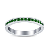 Full Eternity Stackable Band Wedding Ring Simulated Green Emerald CZ 925 Sterling Silver