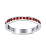 Full Eternity Stackable Band Wedding Ring Simulated Garnet CZ 925 Sterling Silver