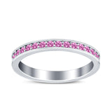 Full Eternity Stackable Band Wedding Ring Simulated Pink CZ 925 Sterling Silver