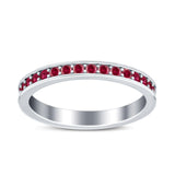 Full Eternity Stackable Band Wedding Ring Simulated Ruby CZ 925 Sterling Silver