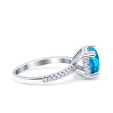 Half Eternity Art Deco Cushion Cut Wedding Bridal Ring Simulated Aquamarine CZ 925 Sterling Silver