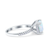 Half Eternity Art Deco Cushion Cut Wedding Bridal Ring Lab Created White Opal 925 Sterling Silver