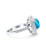 Vintage Style Solitaire Accent Cushion Wedding Ring Simulated Aquamarine CZ 925 Sterling Silver