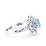 Halo Vintage Style Solitaire Accent Oval Wedding Ring Simulated Aquamarine CZ 925 Sterling Silver