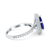 Teardrop Pear Art Deco Vintage Engagement Ring Simulated Blue Sapphire CZ 925 Sterling Silver