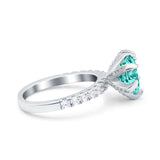 Vintage Art Deco Wedding Ring Round Simulated Paraiba Tourmaline CZ 925 Sterling Silver