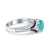 Art Deco Oval Engagement Ring Black Simulated Paraiba Tourmaline CZ 925 Sterling Silver