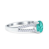 Split Shank Halo Oval Wedding Ring Simulated Paraiba Tourmaline CZ 925 Sterling Silver