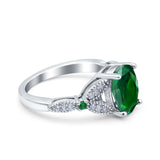 Oval Green Emerald Art Deco Wedding Ring Simulated Green Emerald CZ 925 Sterling Silver